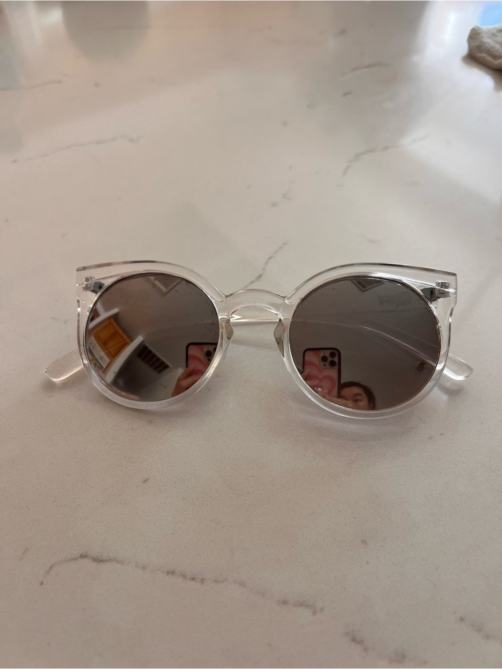 Quay Australia clear round frame sunglasses with mirrored lenses